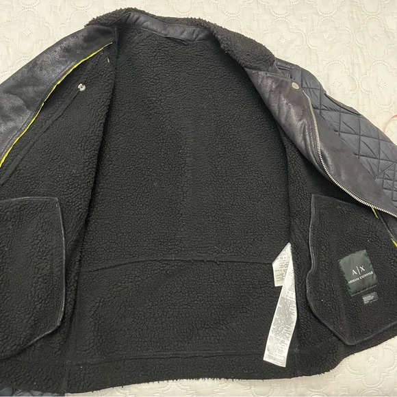 Armani Exchange AX Men’s Black Moto Jacket Faux Sherpa Lined Size M - Picture 14 of 16